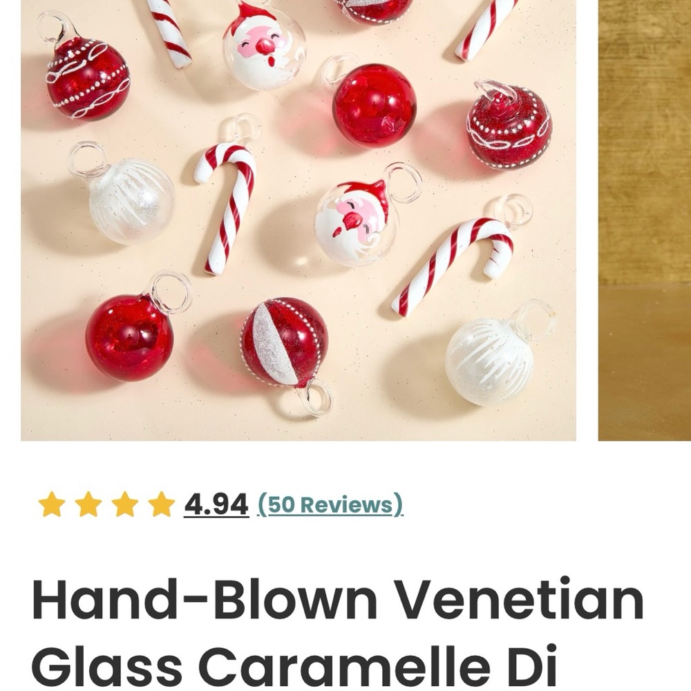 Hand-Blown Venetian Glass Caramelle Ornaments - Red and White